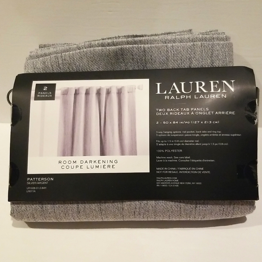 Lauren Ralph Lauren 2 Back Tab Panels 50"x84", Room Darkening PATTERSON